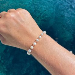 Perlen Armband creme Perlen mit gold – stabiles Gummiband - Handmade