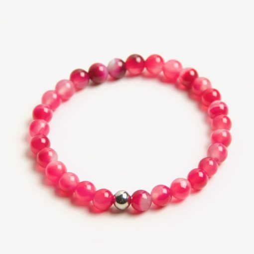 Perlen Armband Achat rosarot pink Edelsteinen – Gummiband - Handmade