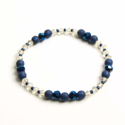 Perlen Armband Dunkelblau funkelnd – Gummiband - Handmade