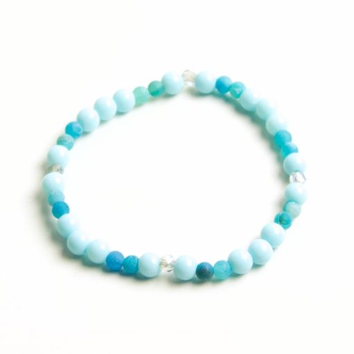 Perlen Armband türkis blau mit Achat – Gummiband - Handmade