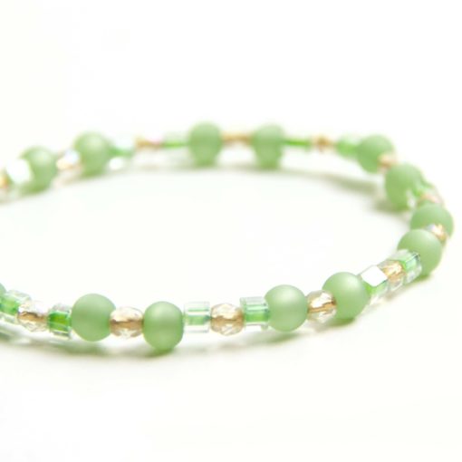 Perlen Armband patina grün – Gummiband - Handmade