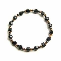 Perlen Armband schwarz braune Eleganz – Gummiband - Handmade