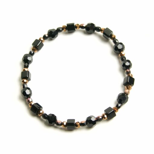 Perlen Armband schwarz braune Eleganz – Gummiband - Handmade