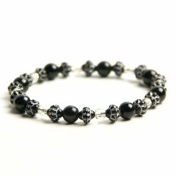 Perlen Armband schwarze Achat Perlen – Gummiband - Handmad