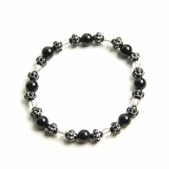 Perlen Armband schwarze Achat Perlen – Gummiband - Handmad