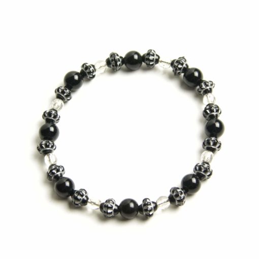Perlen Armband schwarze Achat Perlen – Gummiband - Handmad