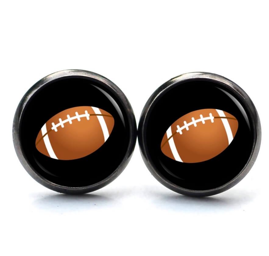 Ohrstecker, Ohrhänger, Clipse & Druckknopf – Motiv American Football schwarz Super Bowl NFL – Schmuck aus Edelstahl Ohrstecker, Ohrhänger, Clipse & Druckknopf – Motiv American Football schwarz Super Bowl NFL – Schmuck aus Edelstahl