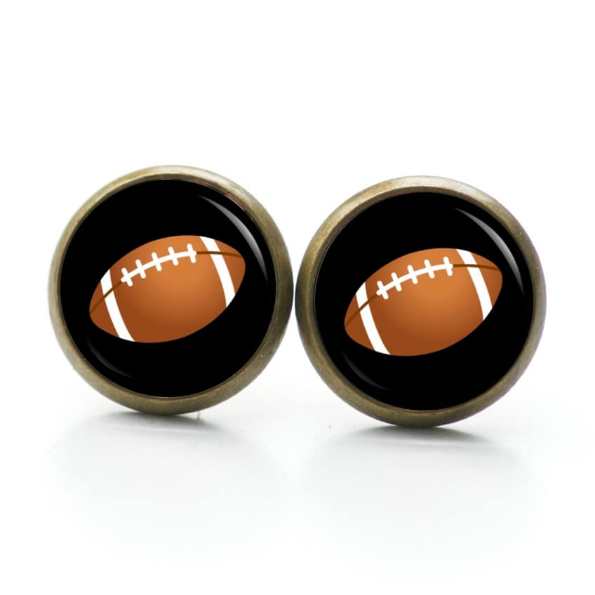 Ohrstecker, Ohrhänger, Clipse & Druckknopf – Motiv American Football schwarz Super Bowl NFL – Schmuck aus Edelstahl Ohrstecker, Ohrhänger, Clipse & Druckknopf – Motiv American Football schwarz Super Bowl NFL – Schmuck aus Edelstahl