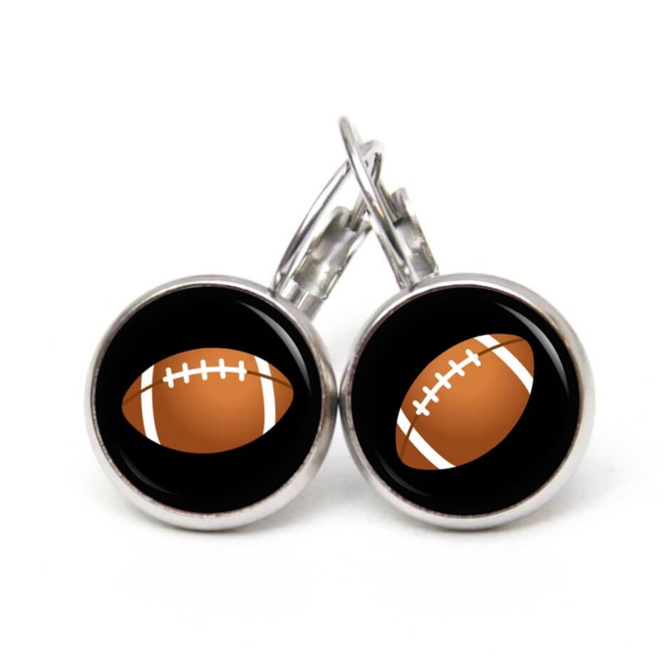 Ohrstecker, Ohrhänger, Clipse & Druckknopf – Motiv American Football schwarz Super Bowl NFL – Schmuck aus Edelstahl Ohrstecker, Ohrhänger, Clipse & Druckknopf – Motiv American Football schwarz Super Bowl NFL – Schmuck aus Edelstahl