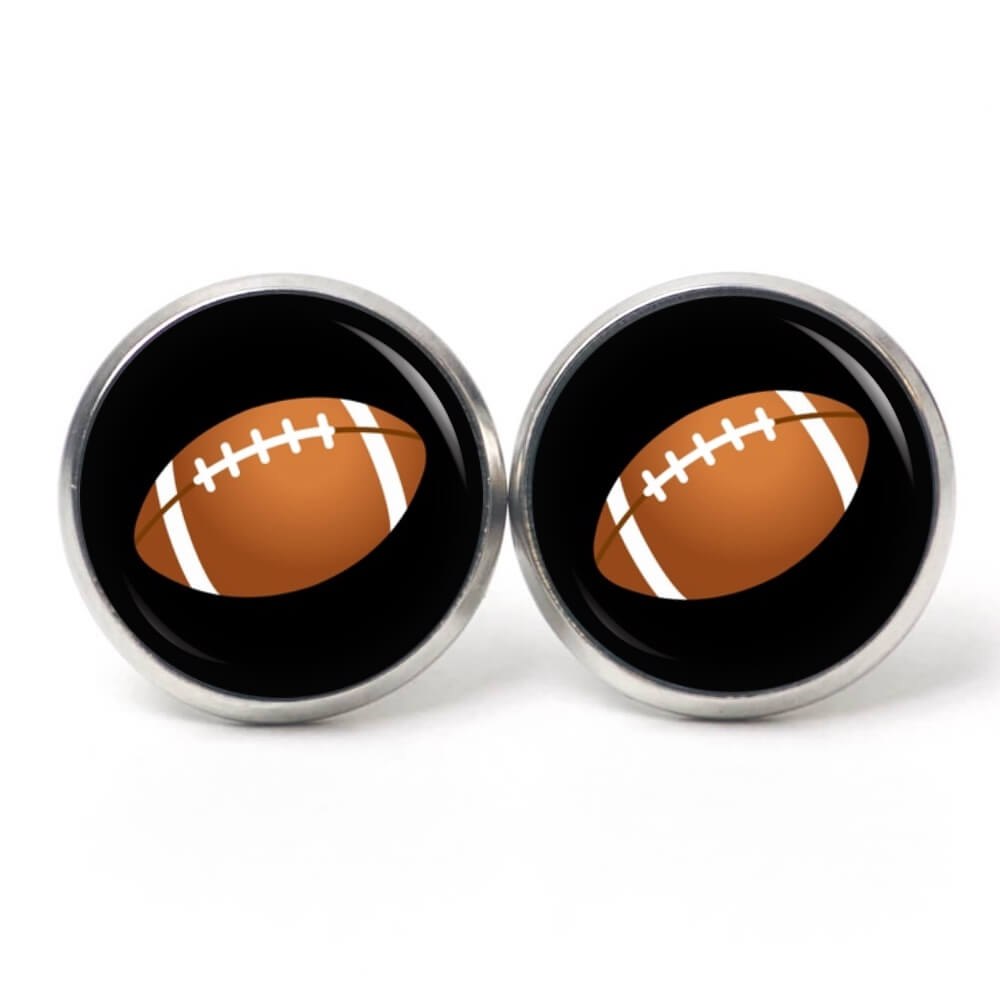 Ohrstecker, Ohrhänger, Clipse & Druckknopf – Motiv American Football schwarz Super Bowl NFL – Schmuck aus Edelstahl Ohrstecker, Ohrhänger, Clipse & Druckknopf – Motiv American Football schwarz Super Bowl NFL – Schmuck aus Edelstahl