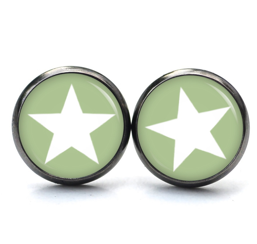 Ohrstecker, Ohrhänger, Clipse & Druckknopf – Motiv pastellgrüner Stern – Schmuck aus Edelstahl Ohrstecker, Ohrhänger, Clipse & Druckknopf – Motiv pastellgrüner Stern – Schmuck aus Edelstahl