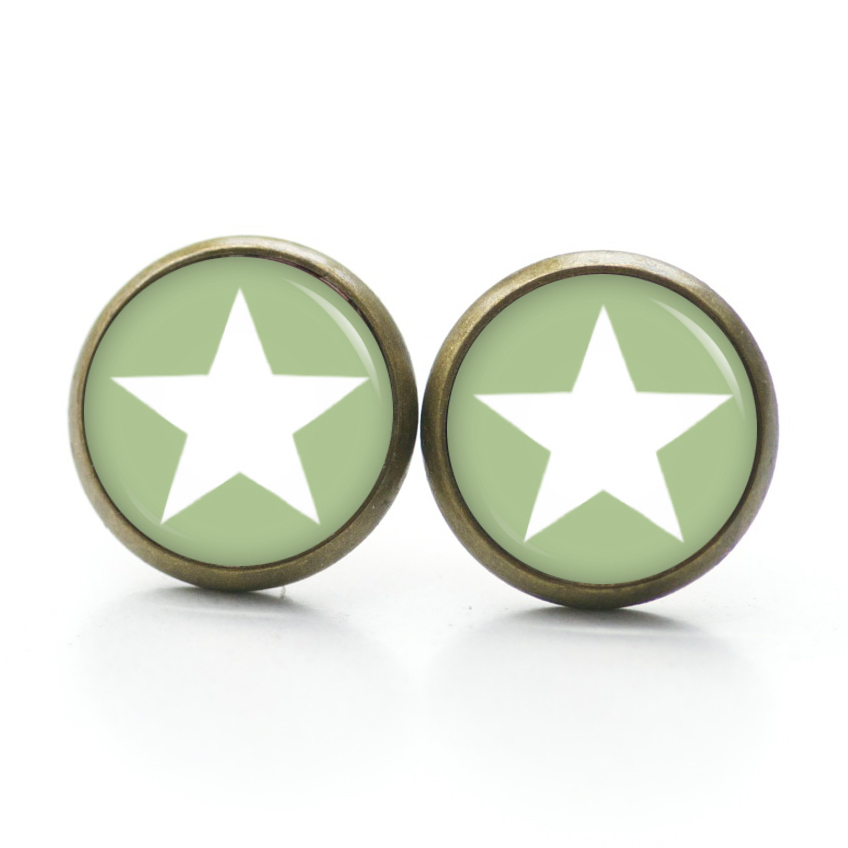 Ohrstecker, Ohrhänger, Clipse & Druckknopf – Motiv pastellgrüner Stern – Schmuck aus Edelstahl Ohrstecker, Ohrhänger, Clipse & Druckknopf – Motiv pastellgrüner Stern – Schmuck aus Edelstahl