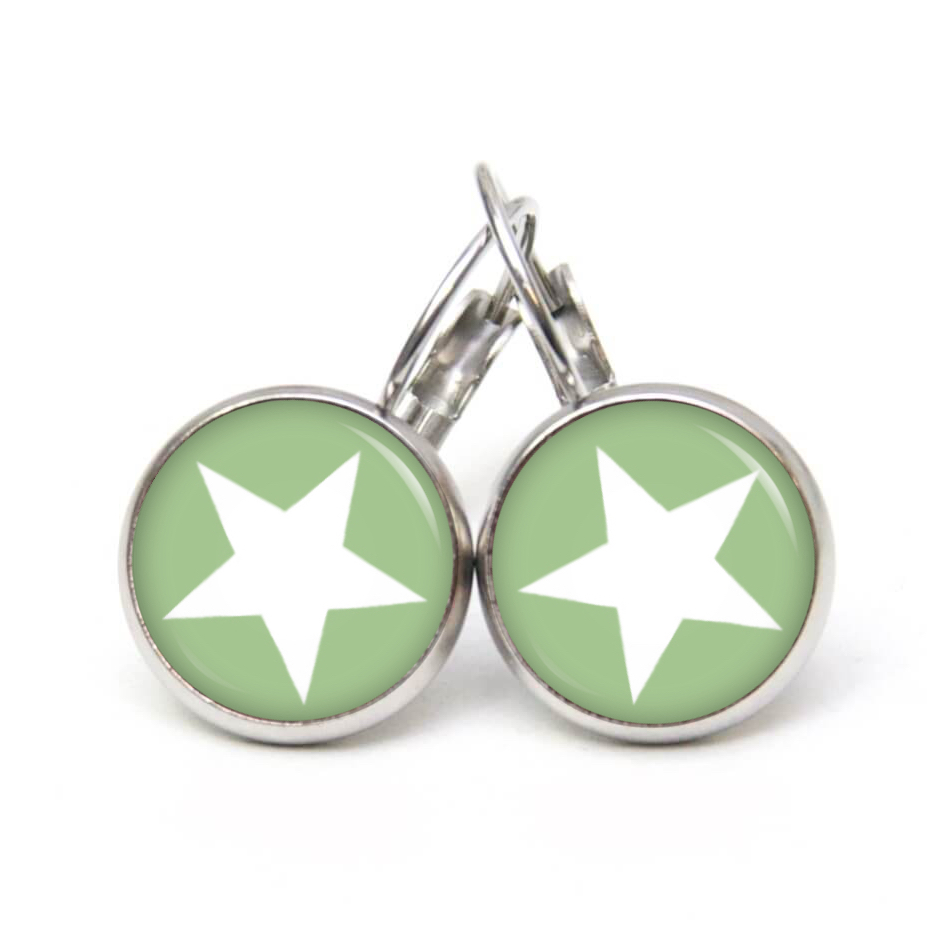 Ohrstecker, Ohrhänger, Clipse & Druckknopf – Motiv pastellgrüner Stern – Schmuck aus Edelstahl Ohrstecker, Ohrhänger, Clipse & Druckknopf – Motiv pastellgrüner Stern – Schmuck aus Edelstahl