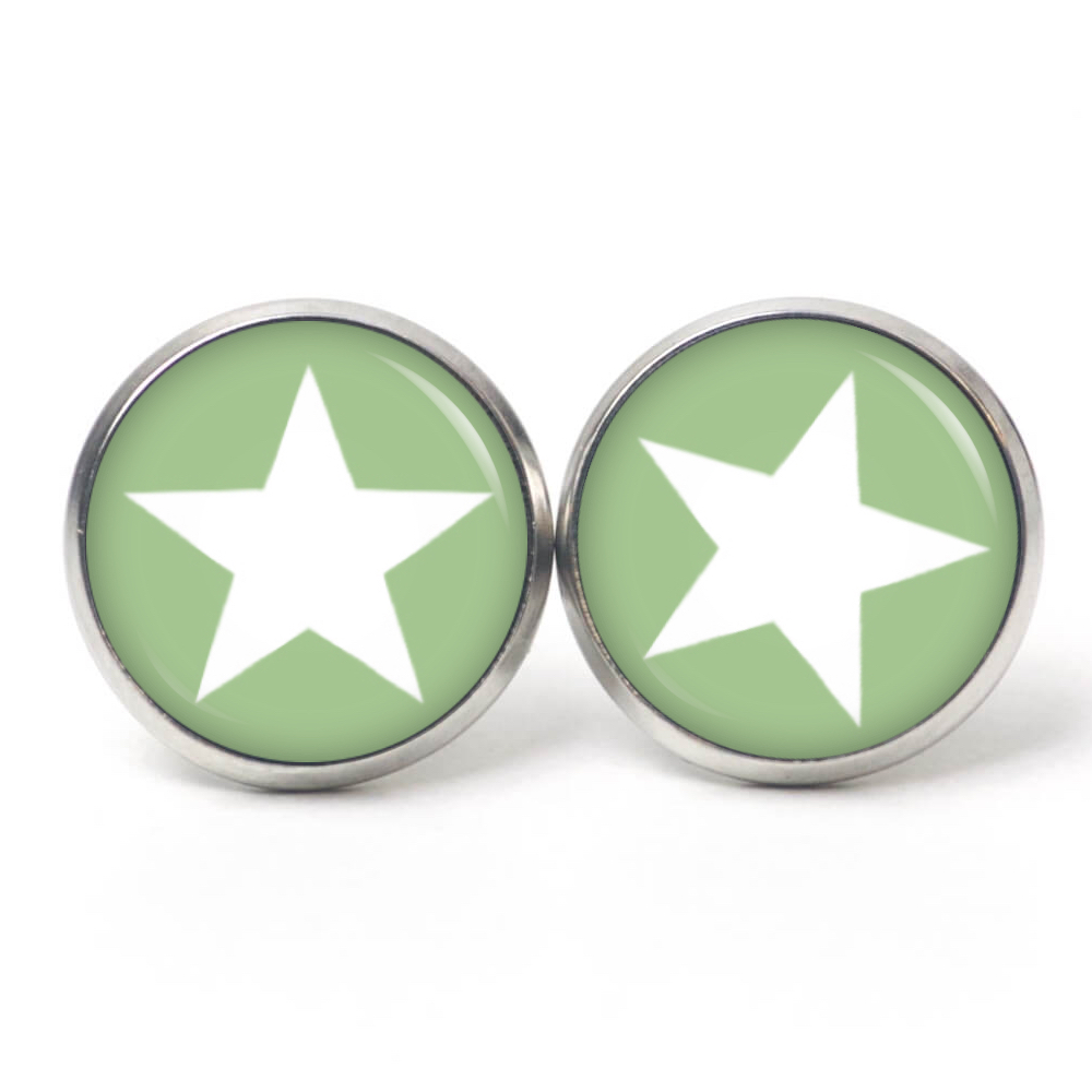 Ohrstecker, Ohrhänger, Clipse & Druckknopf – Motiv pastellgrüner Stern – Schmuck aus Edelstahl Ohrstecker, Ohrhänger, Clipse & Druckknopf – Motiv pastellgrüner Stern – Schmuck aus Edelstahl