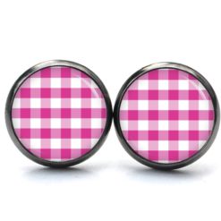 Ohrringe kariert pink weiß - Edelstahl