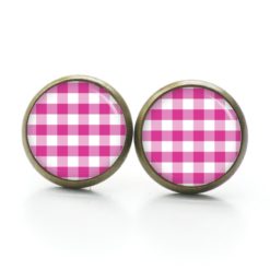 Ohrringe kariert pink weiß - Edelstahl