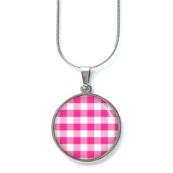 Kette kariert pink weiß - Edelstahl