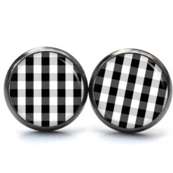 Ohrringe kariert schwarz weiß - Edelstahl