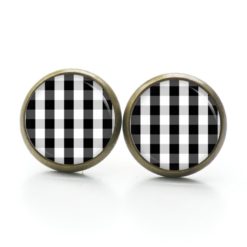 Ohrringe kariert schwarz weiß - Edelstahl