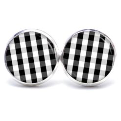 Ohrstecker, Ohrhänger, Clipse & Druckknopf – Motiv kariert schwarz weiß – Schmuck aus Edelstahl