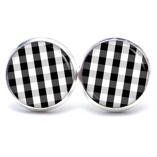Ohrstecker, Ohrhänger, Clipse & Druckknopf – Motiv kariert schwarz weiß – Schmuck aus Edelstahl Ohrstecker, Ohrhänger, Clipse & Druckknopf – Motiv kariert schwarz weiß – Schmuck aus Edelstahl