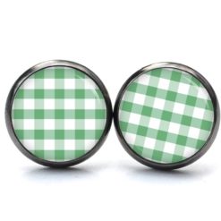Ohrringe kariert grün weiß - Edelstahl
