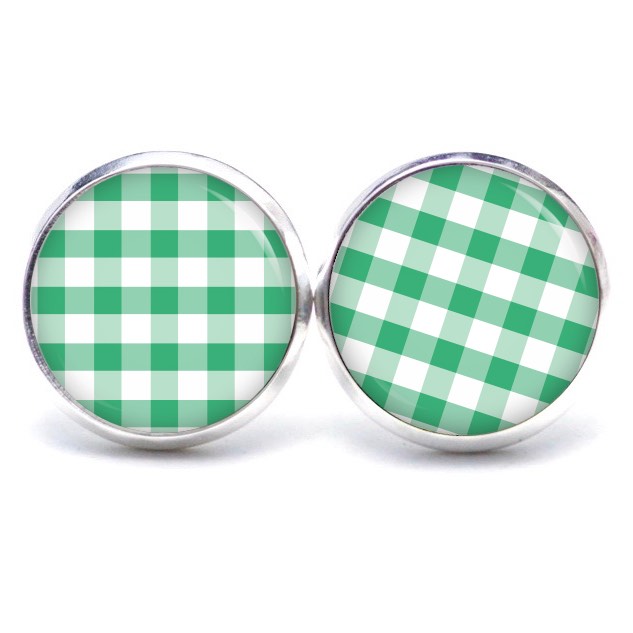 Ohrstecker, Ohrhänger, Clipse & Druckknopf – Motiv kariert grün weiß – Schmuck aus Edelstahl Ohrstecker, Ohrhänger, Clipse & Druckknopf – Motiv kariert grün weiß – Schmuck aus Edelstahl