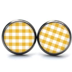 Ohrringe kariert gelb weiß - Edelstahl