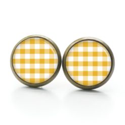 Ohrringe kariert gelb weiß - Edelstahl