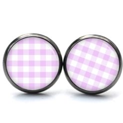 Ohrringe kariert rosa weiß - Edelstahl