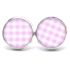 Ohrstecker, Ohrhänger, Clipse & Druckknopf – Motiv kariert rosa weiß – Schmuck aus Edelstahl