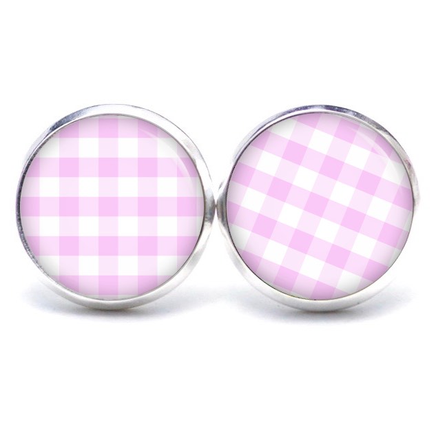 Ohrstecker, Ohrhänger, Clipse & Druckknopf – Motiv kariert rosa weiß – Schmuck aus Edelstahl Ohrstecker, Ohrhänger, Clipse & Druckknopf – Motiv kariert rosa weiß – Schmuck aus Edelstahl