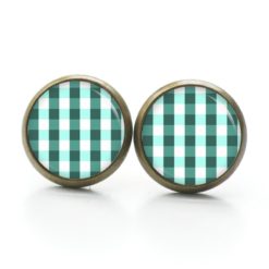 Ohrringe kariert smaragdgrün weiß - Edelstahl