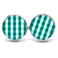 Ohrstecker, Ohrhänger, Clipse & Druckknopf – Motiv kariert smaragdgrün weiß – Schmuck aus Edelstahl