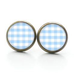 Ohrringe kariert hellblau weiß - Edelstahl