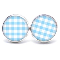 Ohrstecker, Ohrhänger, Clipse & Druckknopf – Motiv kariert hellblau weiß – Schmuck aus Edelstahl