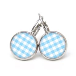 Ohrringe kariert hellblau weiß - Edelstahl