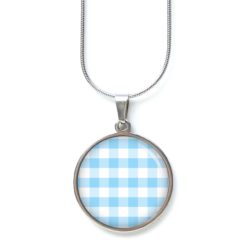 Kette kariert hellblau weiß - Edelstahl