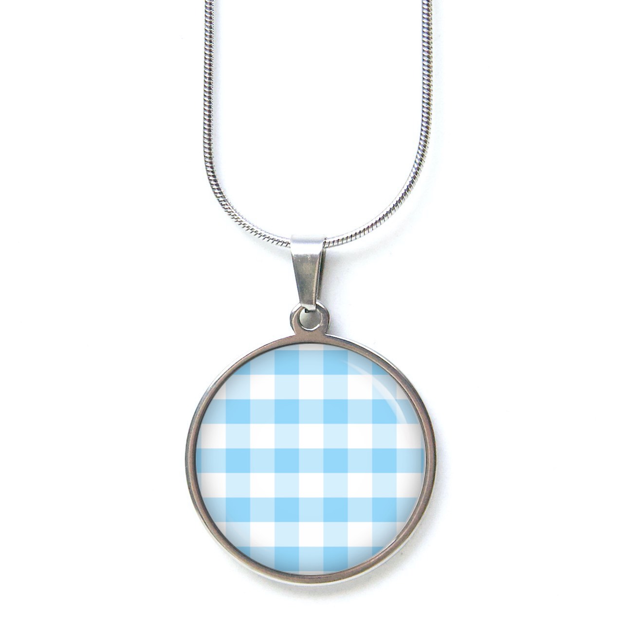 Ohrstecker, Ohrhänger, Clipse & Druckknopf – Motiv kariert hellblau weiß – Schmuck aus Edelstahl Ohrstecker, Ohrhänger, Clipse & Druckknopf – Motiv kariert hellblau weiß – Schmuck aus Edelstahl