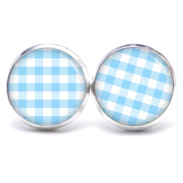 Ohrstecker, Ohrhänger, Clipse & Druckknopf – Motiv kariert hellblau weiß – Schmuck aus Edelstahl Ohrstecker, Ohrhänger, Clipse & Druckknopf – Motiv kariert hellblau weiß – Schmuck aus Edelstahl