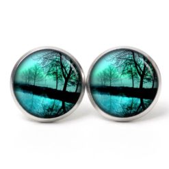 Ohrstecker, Ohrhänger, Clipse & Druckknopf – Motiv mystische türkise Landschaft – Schmuck aus Edelstahl