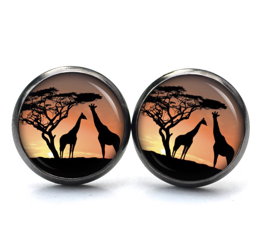 Ohrstecker, Ohrhänger, Clipse & Druckknopf – Motiv Giraffen in Afrika – Schmuck aus Edelstahl Ohrstecker, Ohrhänger, Clipse & Druckknopf – Motiv Giraffen in Afrika – Schmuck aus Edelstahl