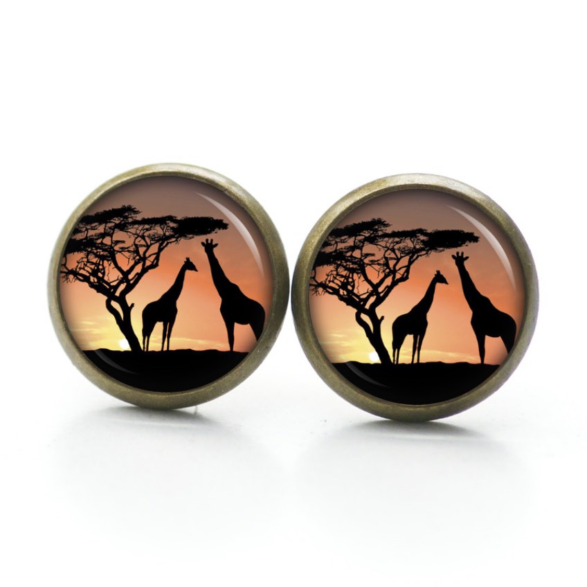 Ohrstecker, Ohrhänger, Clipse & Druckknopf – Motiv Giraffen in Afrika – Schmuck aus Edelstahl Ohrstecker, Ohrhänger, Clipse & Druckknopf – Motiv Giraffen in Afrika – Schmuck aus Edelstahl