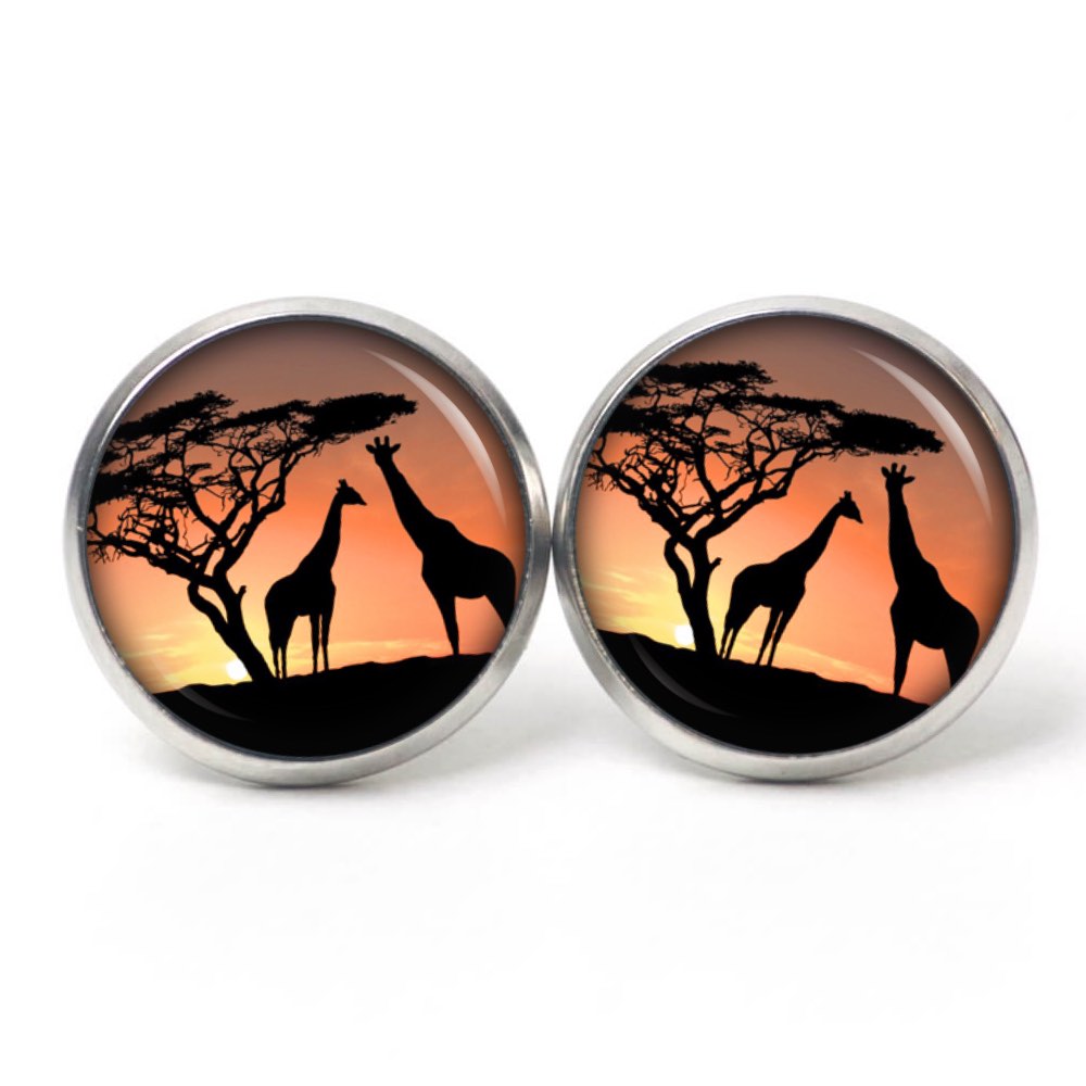 Ohrstecker, Ohrhänger, Clipse & Druckknopf – Motiv Giraffen in Afrika – Schmuck aus Edelstahl Ohrstecker, Ohrhänger, Clipse & Druckknopf – Motiv Giraffen in Afrika – Schmuck aus Edelstahl