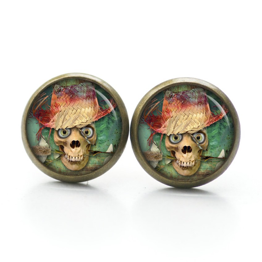 Ohrstecker, Ohrhänger, Clipse & Druckknopf – Motiv Totenkopf mit Strohhut – Schmuck aus Edelstahl Ohrstecker, Ohrhänger, Clipse & Druckknopf – Motiv Totenkopf mit Strohhut – Schmuck aus Edelstahl