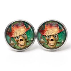 Ohrstecker, Ohrhänger, Clipse & Druckknopf – Motiv Totenkopf mit Strohhut – Schmuck aus Edelstahl