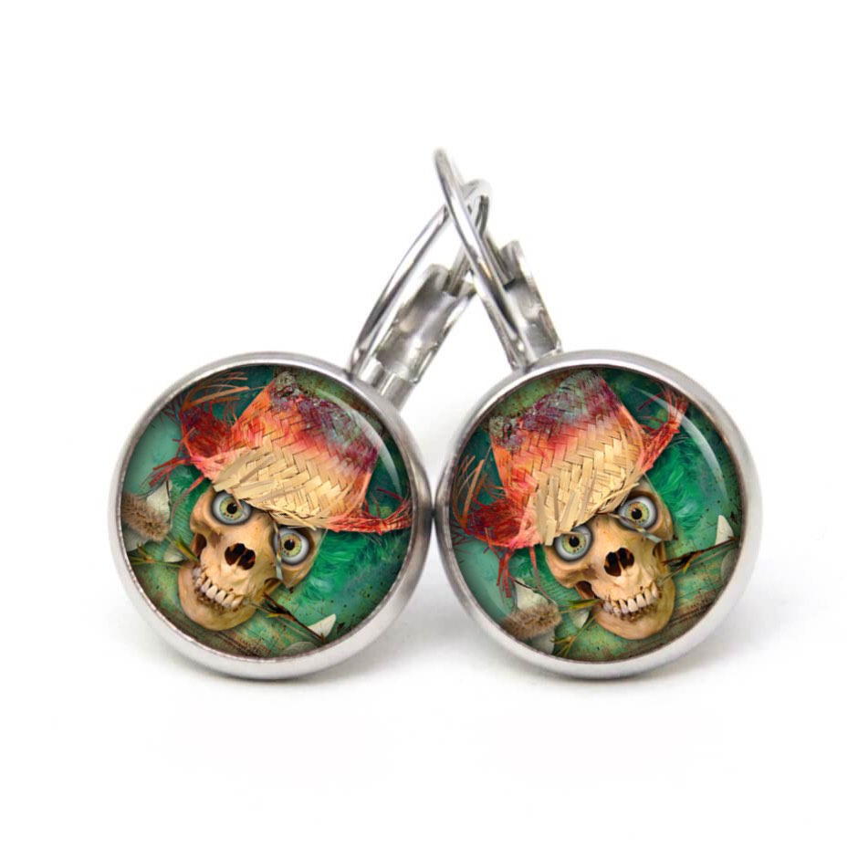 Ohrstecker, Ohrhänger, Clipse & Druckknopf – Motiv Totenkopf mit Strohhut – Schmuck aus Edelstahl Ohrstecker, Ohrhänger, Clipse & Druckknopf – Motiv Totenkopf mit Strohhut – Schmuck aus Edelstahl