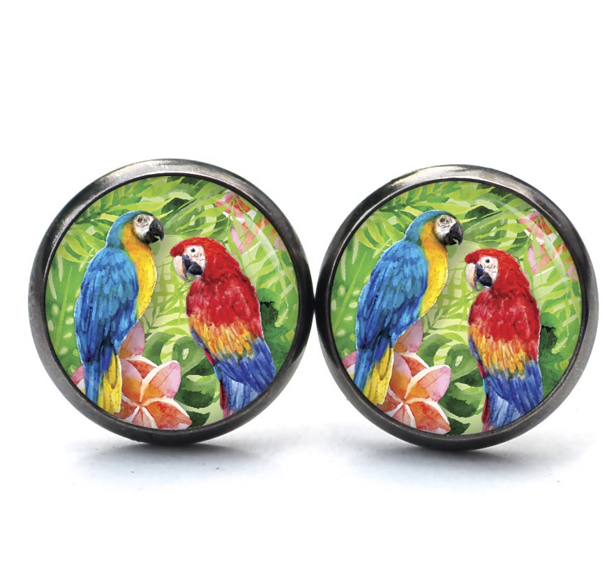 Ohrstecker, Ohrhänger, Clipse & Druckknopf – Motiv Papagei grün Tiere – Schmuck aus Edelstahl Ohrstecker, Ohrhänger, Clipse & Druckknopf – Motiv Papagei grün Tiere – Schmuck aus Edelstahl