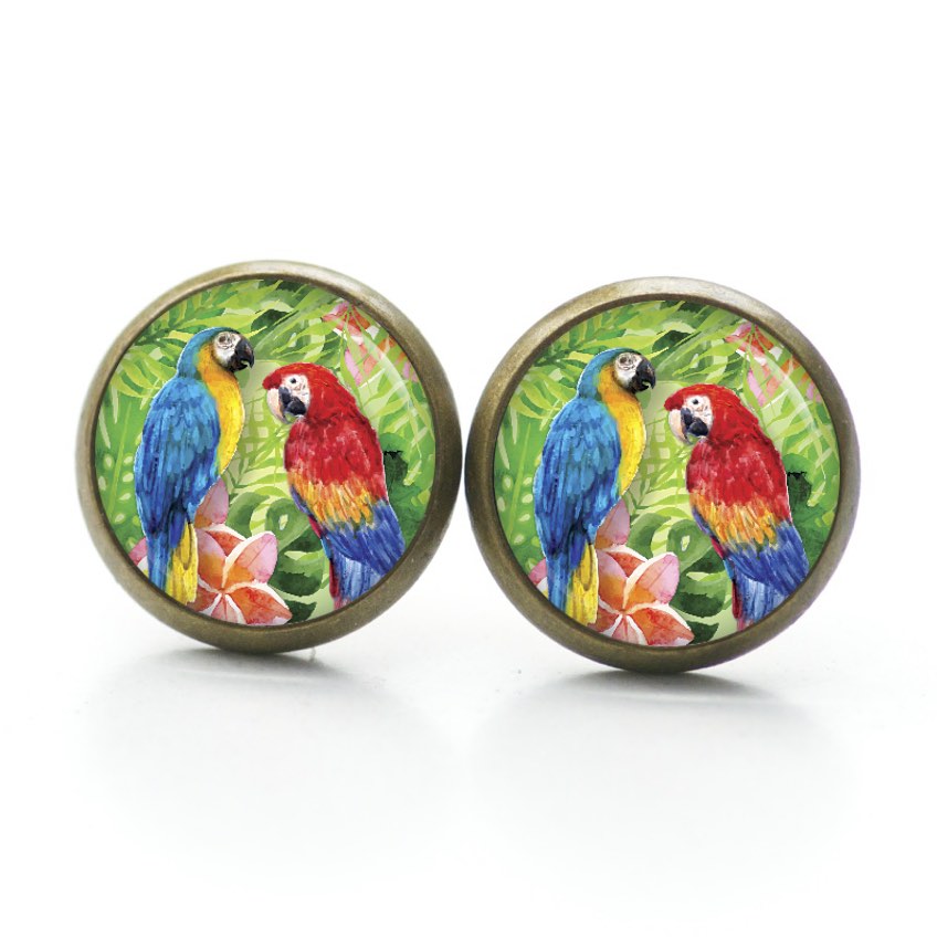 Ohrstecker, Ohrhänger, Clipse & Druckknopf – Motiv Papagei grün Tiere – Schmuck aus Edelstahl Ohrstecker, Ohrhänger, Clipse & Druckknopf – Motiv Papagei grün Tiere – Schmuck aus Edelstahl