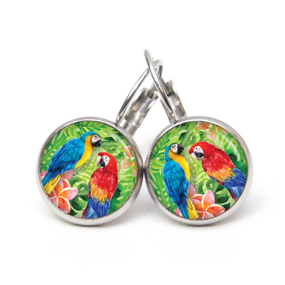 Ohrstecker, Ohrhänger, Clipse & Druckknopf – Motiv Papagei grün Tiere – Schmuck aus Edelstahl Ohrstecker, Ohrhänger, Clipse & Druckknopf – Motiv Papagei grün Tiere – Schmuck aus Edelstahl